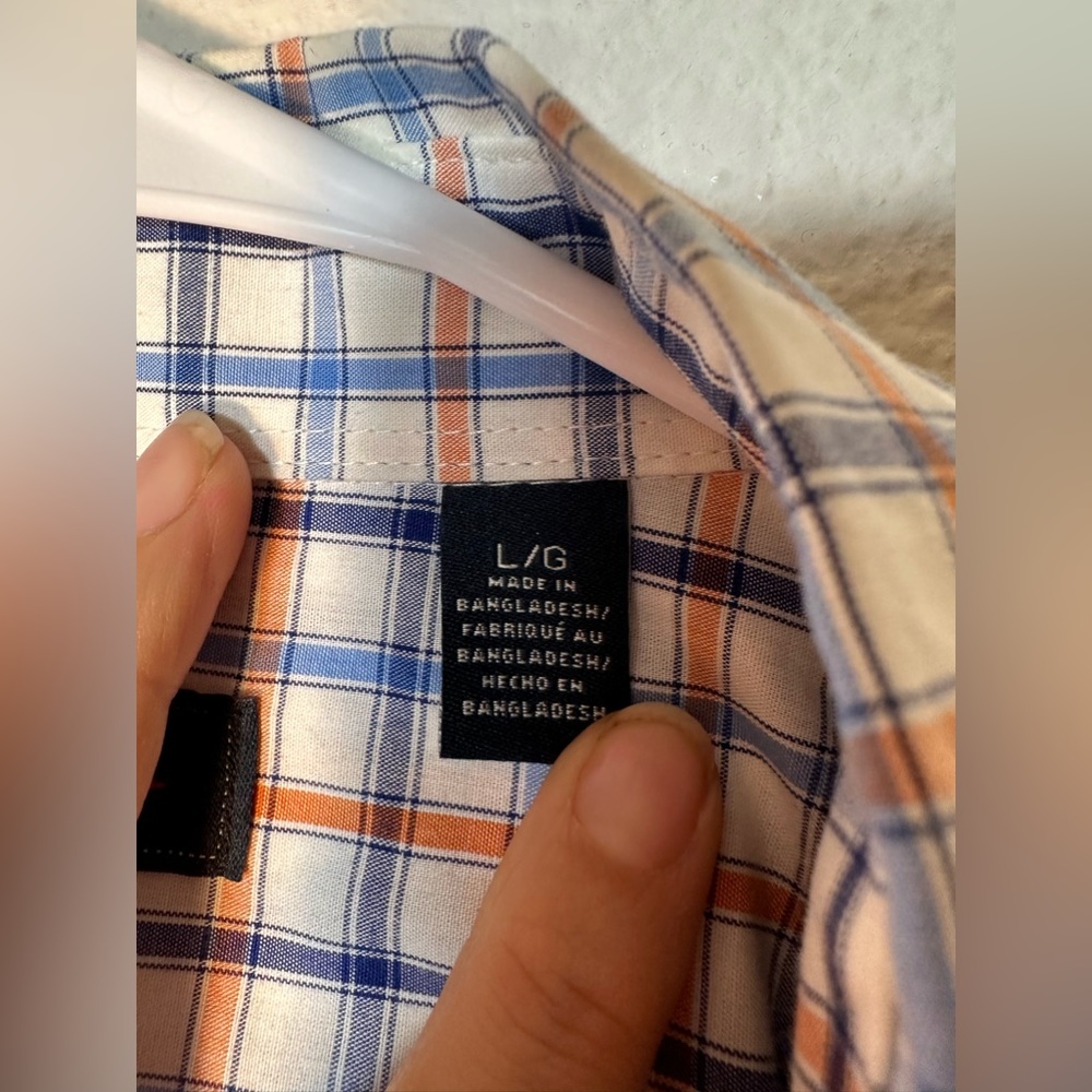 Arrows classic short sleeve button down shirt orange blue and white men size L - Picture 5 of 6